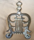 Antique Cast Brass Lyre Shaped Flat Iron Trivet Has 3 Legs Good Condition 