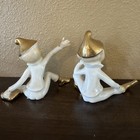 Vintage Elf Figurine pixie Pair Shelf Sitter Ceramic Pixie Gold Hat Boots