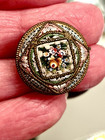 Antique Early 1900 s Exquisite 3 4  Micro Mosaic Pin Dainty C-clasp Floral Rose