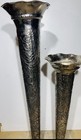 Pair Vintage Grapevine Repousse Trumpet Floor Vases 32      24    Silverplate