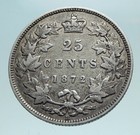 1872 H Canada Uk Queen Victoria Authentic Antique Silver 25 Cents Coin I82557