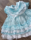 Vtg Toddler Girls Party Dress Blue Stripe Nylon Sheer Lace Ruffles Circle  2t 3t