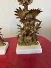 Pair Of Antique Victorian Cast Metal Figural Grandly Candlesticks With Prisms 