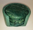 Vintage 70s 80s Italian Green Marble Coasters Set Of 6 With Caddy