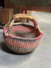 African Ghana Bolga Small  9 w X 6 h  Sized Woven Market Basket Leather Handle