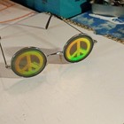 Round Peace Sign Hologram Sun Glasses Gold Green Hippie 1960s