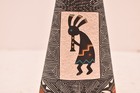Native American Indian Pottery Acoma Fine Line Etched Pictorial Vase Kokopelli