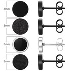 Black Round Stud Earrings Set Stainless Steel Ear Studs For Men Women 4 Pairs   
