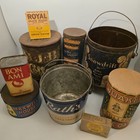 Vtg Advertising Tin   Box Lot 9 Raths Quaker Oat Spindrift Maxwell House Decor