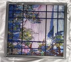 Tiffany Styled Framed Stained Glass Window Panel Wisteria Floral Landscape Scene