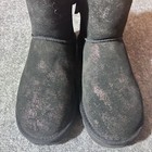 Ugg Women s Mini Bailey Bow Black Suede Glimmer Faux Fur Lined Boot     Size 8