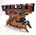 Vintage 70s Napkin Letter Note Holder Brass Enamel Menorah Shape Judaica Israel