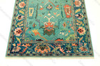 Vintage Turkish Oushak Rug Hand Knotted Wool Area Rug Blue Pink Floral 2 6x12 Ft