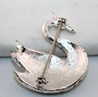 Vintage Lovely Silver Tone With Rhinestones Recessed Swan Pin Brooch