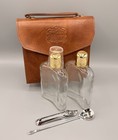 Vintage Leather Travel Bar Set Flask Bottles Shot Cup Kit Portable Case