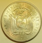 Mw31585 Ecuador Silver Crown - 5 Sucres 1943 Mo - Mexico City Mint   Km 79   Unc