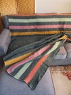 Vintage Wool Camp Blanket Striped 80x67 Green   Pink Orange Yellow Multi