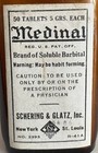 Vintage  medinal  Soluble Barbital Medicine Bottle Schering   Glatz Inc  Empty 