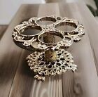 Vintage Metal Hollywood Regency Lipstick Holder Vanity Gold Tone Floral Ornate