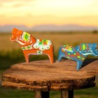 2 Vtg Red Blue Wood Dala Horse Nils Olsson Akta Dala Hemslojd Handpainted Sweden