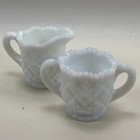 Westmoreland Old Quilt Milk Glass Child   s Creamer Sugar Bowl Vintage Set