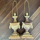 Carved Wood Lamps Pair Italian Neoclassical Tassel Swag Gold Gilt Vtg Set Large