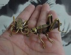 Pair Of Vintage Style Solid Brass Copper Cricket Insect Statues Sculptures