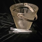 Vintage Anchor Hocking Ice Bucket Pressed Clear Glass Wood Barrel W tongs