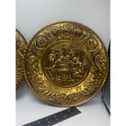 Vintage Pair Embossed Brass Wall Hanging Plates Tavern Scene Made In England 12 