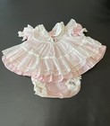 Vtg Bryan Dress Girl 0-3 M Apron Pinafore Lace Pink Stripes Bloomers Full Circle
