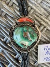 Old Royston Turquoise   Red Coral Sterling Silver Bolo Tie Tips Sterling Too 