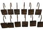 Set Of 12 Square Tiger Resin Shower Curtain Hooks Animal Wildlife Black Frame