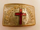 Neat  Vintage Knights Templar Masonic Belt Buckle Rectangle Silver W  Red Cross
