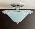 Vintage 1930   s-1940   s Art Deco Semi Flush Blue Glass Ceiling Light Fixture
