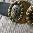 Vtg Black Leather Medallion Belt Gold Silver Hippie Boho Statement Belt S m