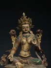 12 2  Antique Tibetan Buddhism Temple Bronze Coloured Painting Green Tara Statue