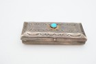 Vtg Native American Navajo Sterling Silver Turquoise Trinket Pill Box Signed Jc