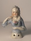 Vintage Porcelain Half Lady Blue Doll Pin Cushion Topper - Japan  3 1 2   