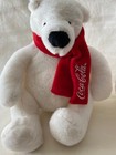Coca-cola Polar Bear Plush Lot Of 2 White Bears Red Logo Scarves Collectible