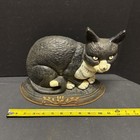 Vintage Heavy Cast Iron Sitting Cat Kitten Door Stop 8 5  Tall 7  Pounds Tuxedo