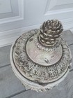 Distressed French Country Amphora Urn Vase Lid Pinecone Finial Ivory Decor Ornat