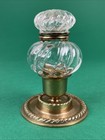 Glass Inkwell With Hinged Lid Brass Base Vintage Unknown Maker