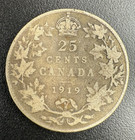 Canada 1919 25 Cents Silver Coin Quarter  925 - Free Shipping