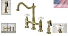 Premium Solid Brass Kitchen Bridge Faucet     Antique Brass With Porcelain Handles