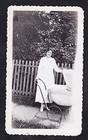 Vintage Antique Photograph Woman Standing By Fence With Wicker Baby Carriage