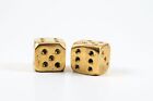 Pair Of Vintage Large Heavy Solid Brass 1  Inch Dice Golden Gambling Gaming Die