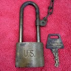Vintage U s  Military Brass Padlock   Chain   Key American Lock Co  Usa 6460h