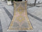 Vintage Oushak Rug 4 2x8 5 Ft Area Rug Hand-knotted Wool Yellow Pink Turkish Rug