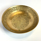 Vintage Brass Pedestal Bowl     Ornate Floral Engraved Design     Etched Footed Dish