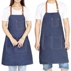 Adjustable Denim Apron With Pockets For Men Women Kitchen Cooking Restaurant